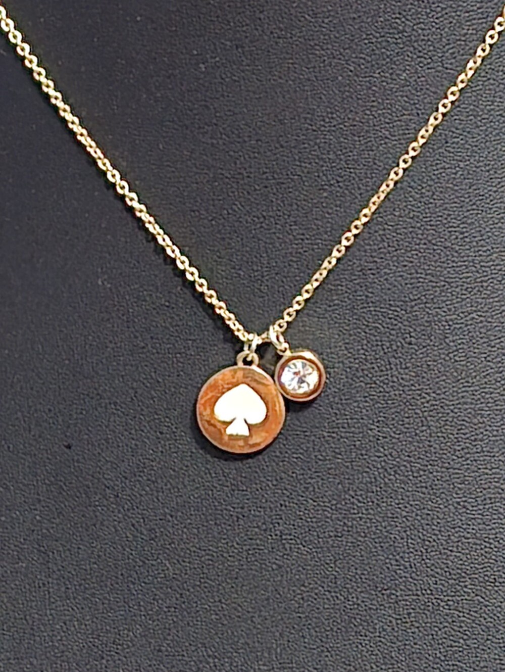 Kate Spade Spot the Spade Necklace w/ White Enamel Disc Pendant & Crystal Charm